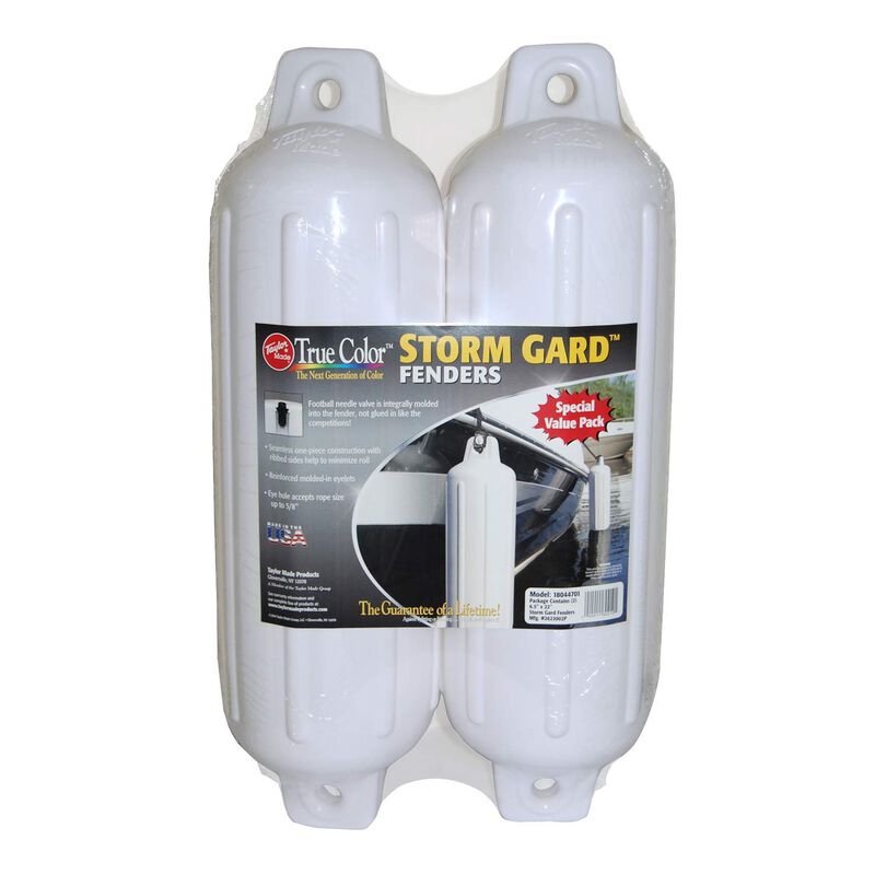 Taylor Made Boat Fender 2-Pack W/O Dock Line | 6 1/2" x 22" Storm Guard (White)